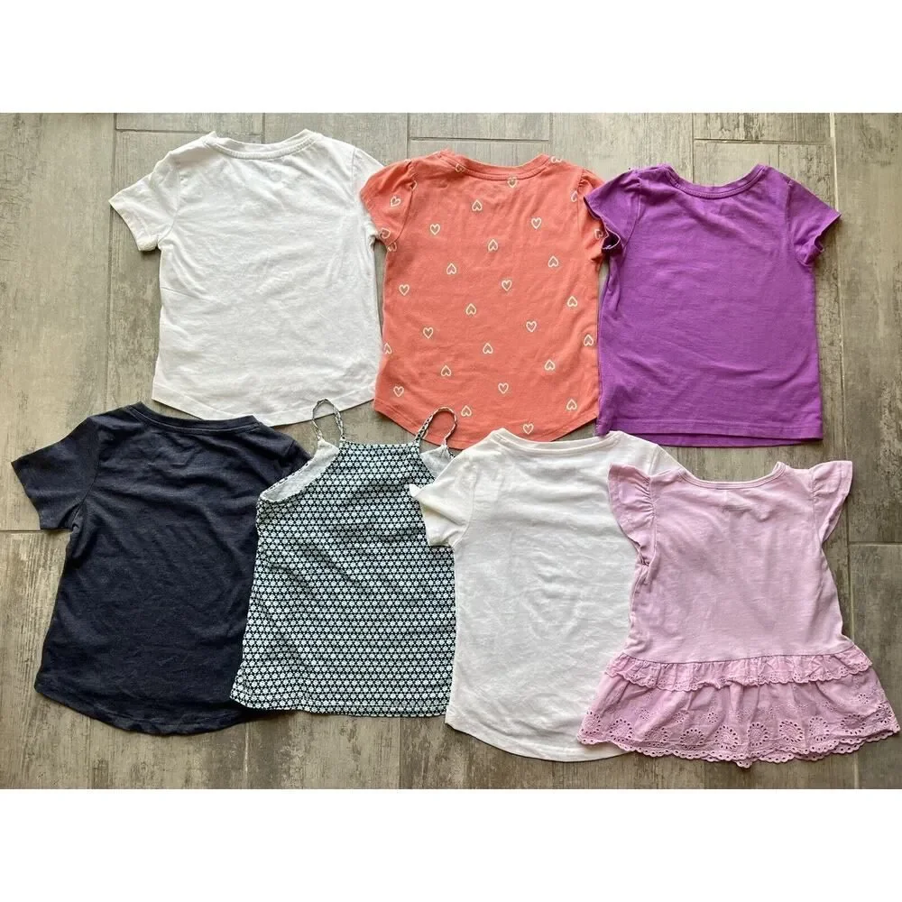 Lot Set of 7 Toddler Kids Girls Cotton T-Shirt Tees Casual Tops Graphic 4 4T EUC